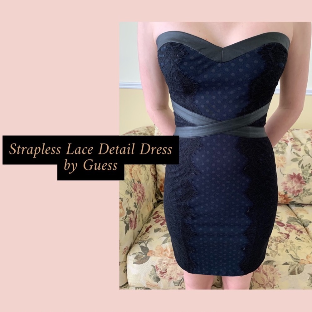 Strapless Leather Detail Dress from Guess